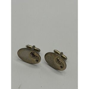 Vintage Leaf Design Oval Shaped Gold Tone Cufflinks